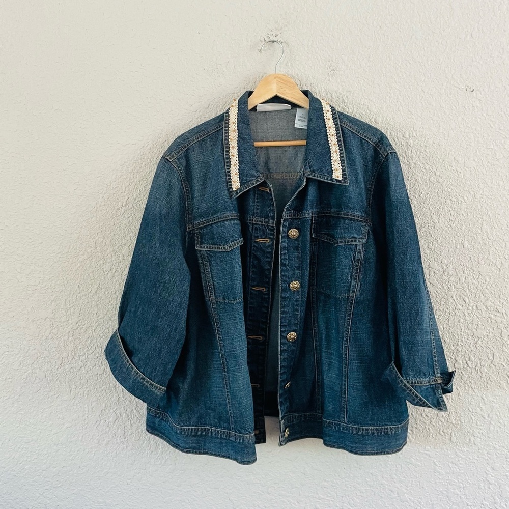 Vintage Beaded Collar Denim Jacket